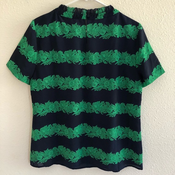 J. Crew Navy and Green Floral Stripe Blouse - Picture 2 of 3
